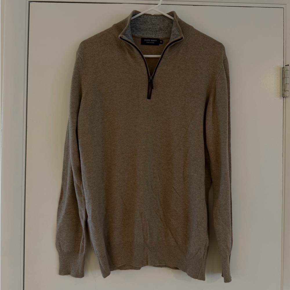 Filippo Riberti Cashmere Wool Blend Quarter Zip Sweater Brown Men’s M